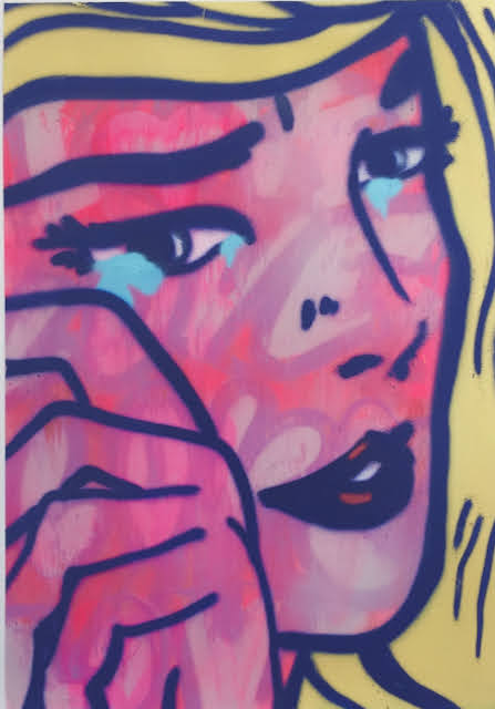 Original Art for sale. Colorful pop art painting on wall. Painted by Am