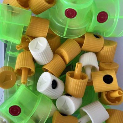 Spray paint caps.Colorful plastic caps in various shapes. These are spraypaint nossles, spraypaint caps